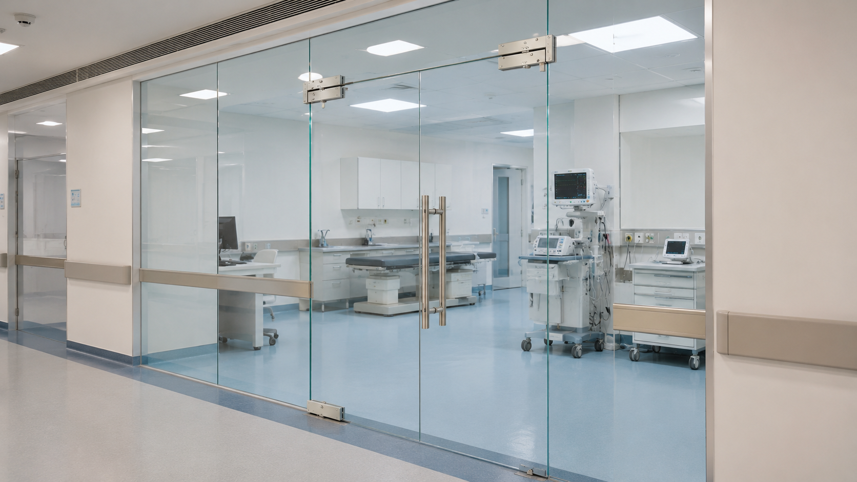 Tickr architectural glass hardware specified in premium Indian hospitals interior