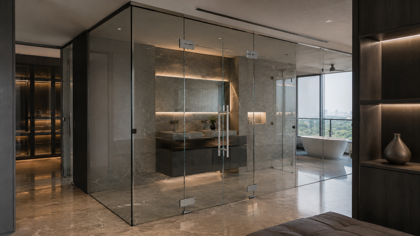 Tickr architectural glass hardware specified in premium Indian residences interior