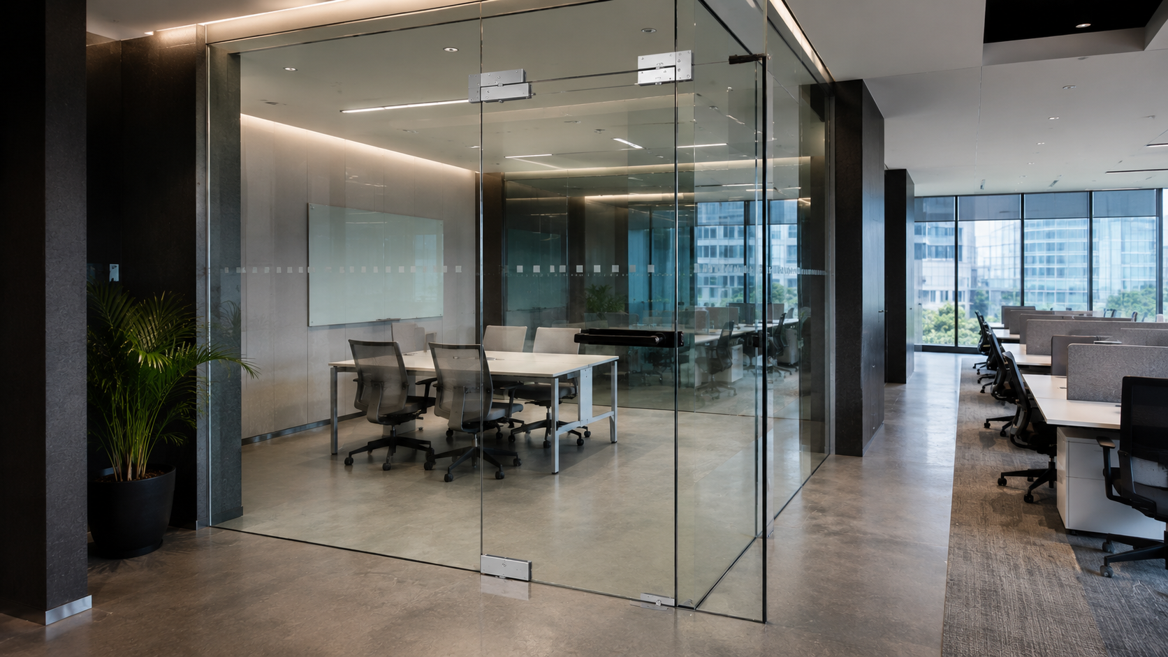 Tickr architectural glass hardware specified in premium Indian offices interior
